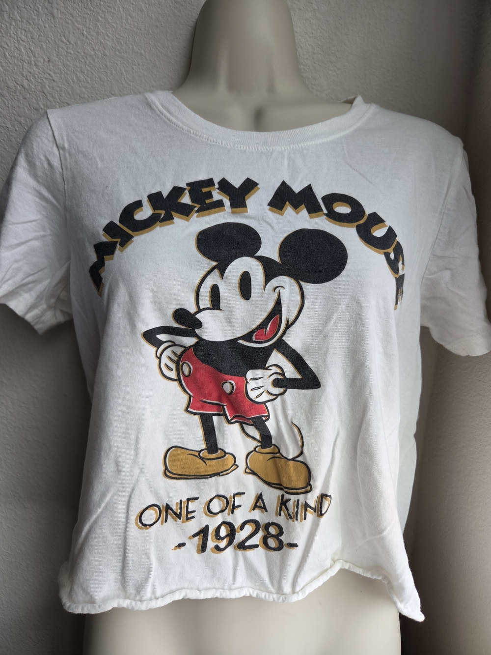 Disney White Mickey Mouse Graphic Tee with Red & Gold Accents